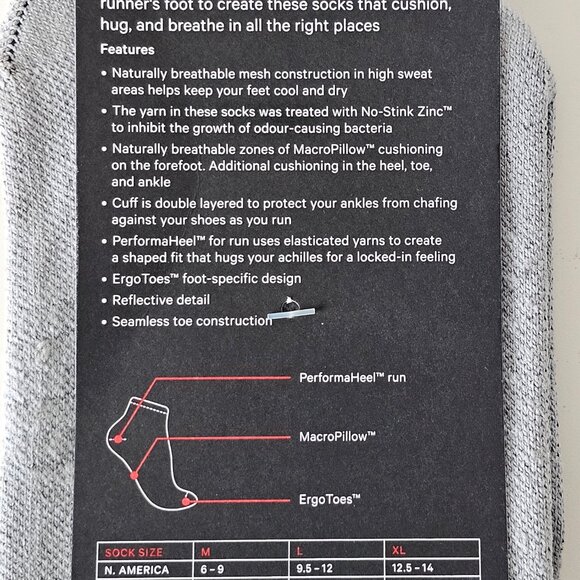 2 x NWT LULULEMON SEAL Gray Grey MacroPillow Ankle Run Socks Men's Size XL - Picture 5 of 5
